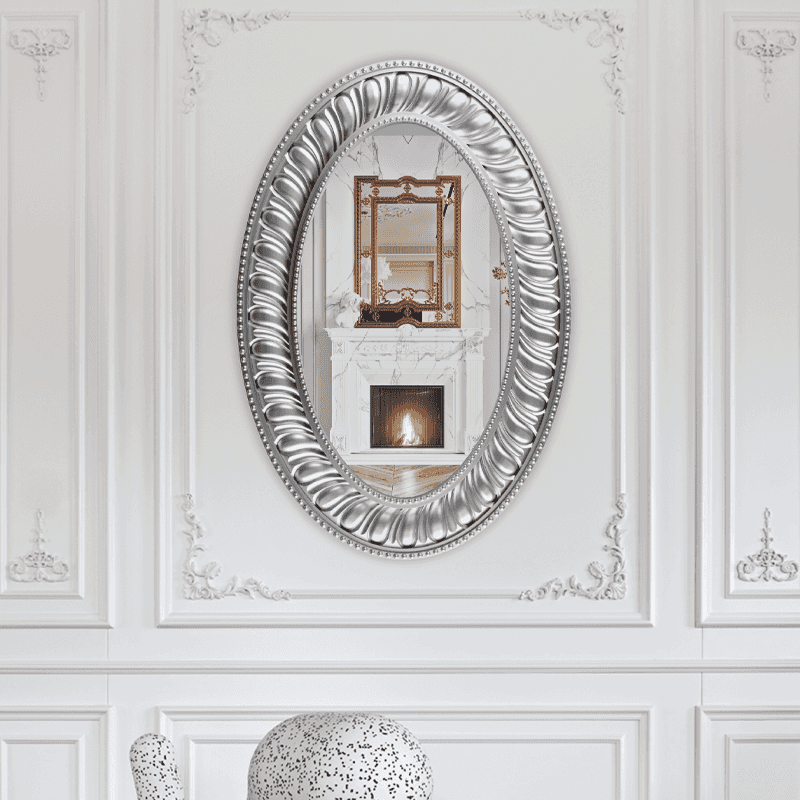 Espejo de pared decorativo ovalado plateado espejo de estilo clásico