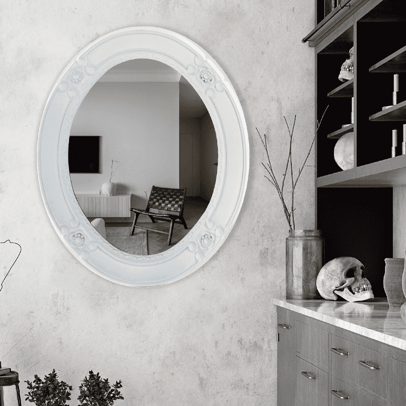 Espejo de pared ovalado blanco de estilo clásico