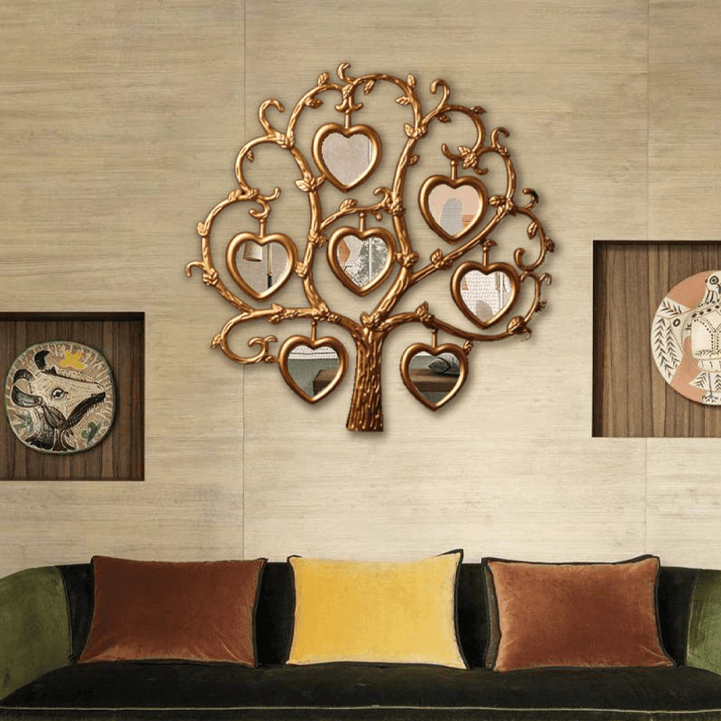 Espejo decorativo de pared de árbol en forma de corazón dorado