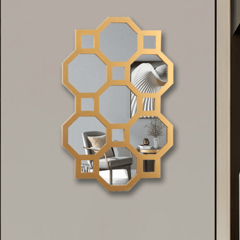 Espejo decorativo de pared con forma de panal dorado