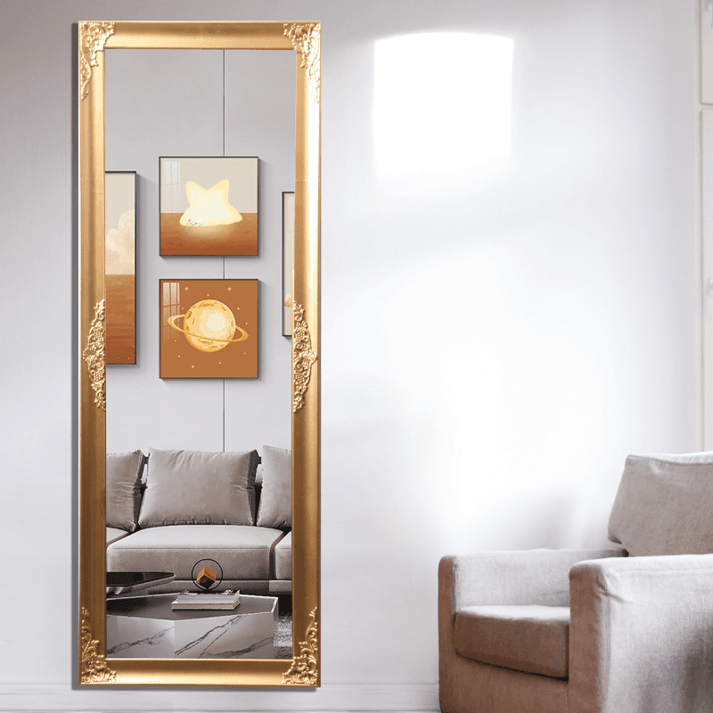 Espejo de vestir rectangular dorado