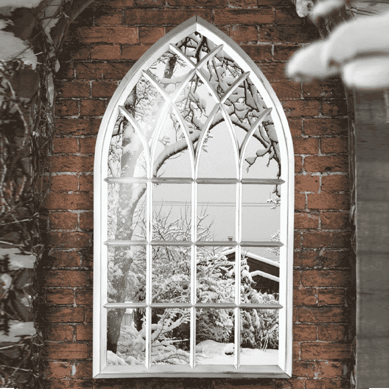 Espejo de jardín arqueado estilo iglesia plateado