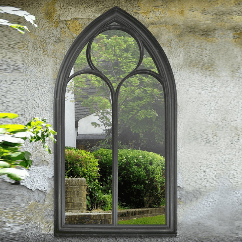 Espejo de jardín gótico negro arqueado