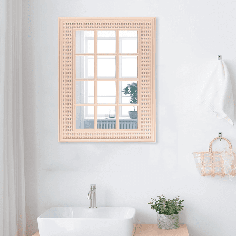 Espejo de jardín con marco rectangular rosa amarillo