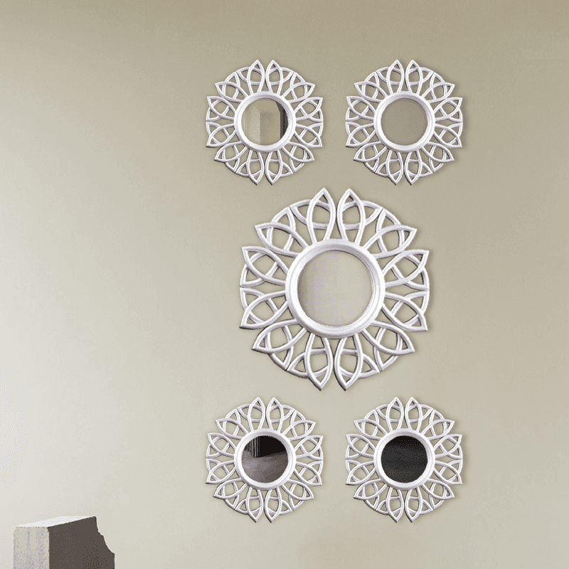 Juego de 5 espejos decorativos de pared redondos plateados